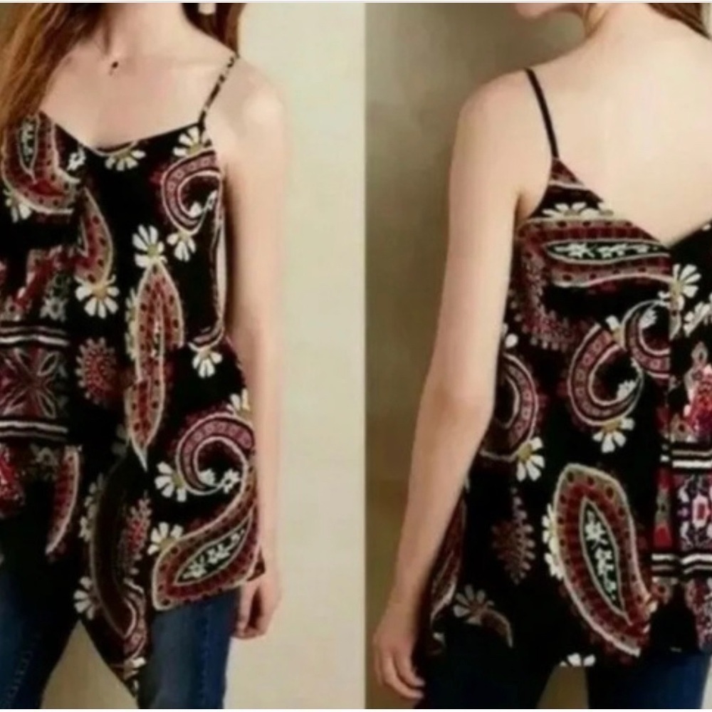 ANTHROPOLOGIE HD IN PARIS Moon Struck Asymmetrical 100% Silk Cami Top Si… - Picture 2 of 14